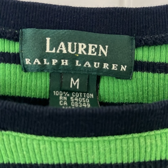 Lauren, Ralph Lauren, 3/4 sleeve, green & navy striped, boat, neck, medium - Picture 2 of 8